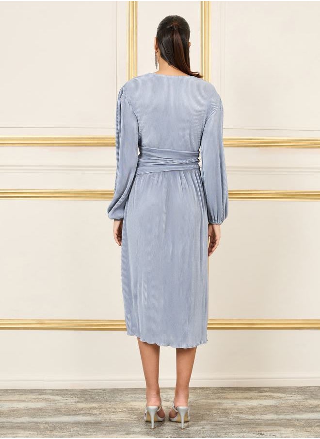 Styli Plisse V Neck A-Line Midi Dress  - Image 4