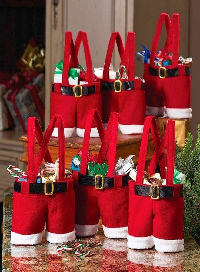 MSQ 6PCS Christmas Decorations Gift Bags Candy Bags Santa Pants Style Lovely Treat Bags for Wedding Holiday New Year Holiday - Image 1