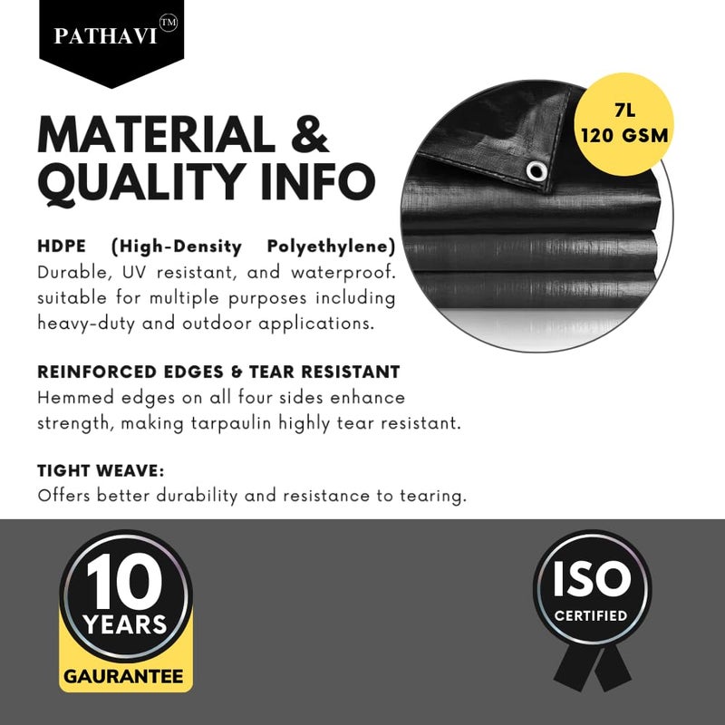Pathavi Tarpaulin 18FT X 15FT 120 GSM Tharpai Tadpatri Thadika Tirpal Extra Strong Reinforced Eyelets UV Resistant 100 Waterproof Virgin Color Black Pack of 1 - Image 3