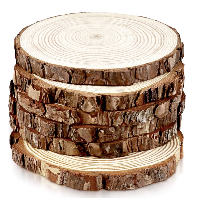 FSWCCK 6 Pack Nature Unfinished Round Wood Slices 78 Inches Wooden Circle Large Wood Slabs for Weddings Centerpieces Decor and DIY Painting Crafts