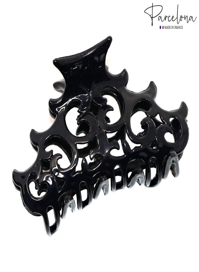 Parcelona French Beau Celluloid Acetate No Slip Sturdy Jaw Hair Claw Clips for Women and Girls (Black 3 1/2") - Image 4
