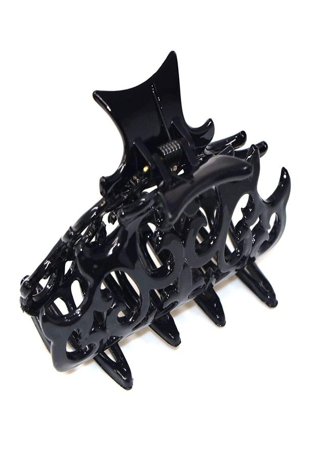 Parcelona French Beau Celluloid Acetate No Slip Sturdy Jaw Hair Claw Clips for Women and Girls (Black 3 1/2") - Image 1