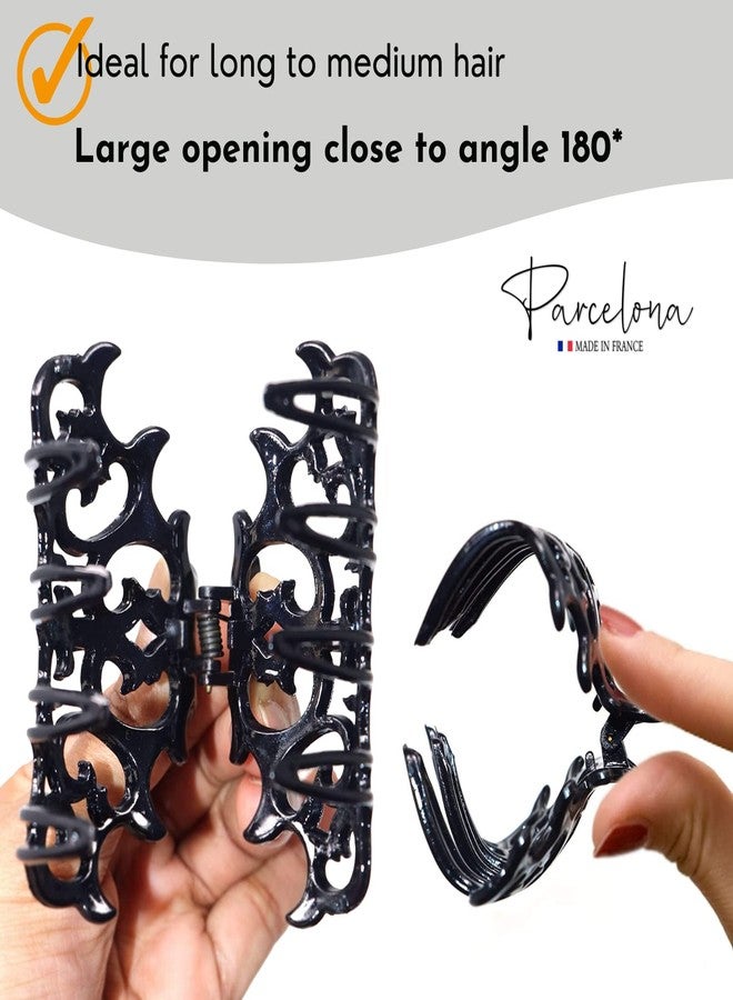 Parcelona French Beau Celluloid Acetate No Slip Sturdy Jaw Hair Claw Clips for Women and Girls (Black 3 1/2") - Image 3