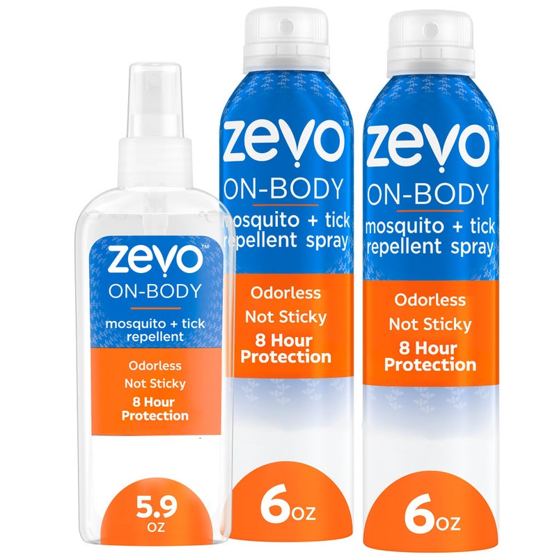 Zevo On-Body Tick & Mosquito Repellent Spray - 8-Hour Insect & Bug Spray - Odorless, Non-Sticky Formula for The Whole Family (1 Pump Bottle & 2 Aerosol Bottles) - Image 1
