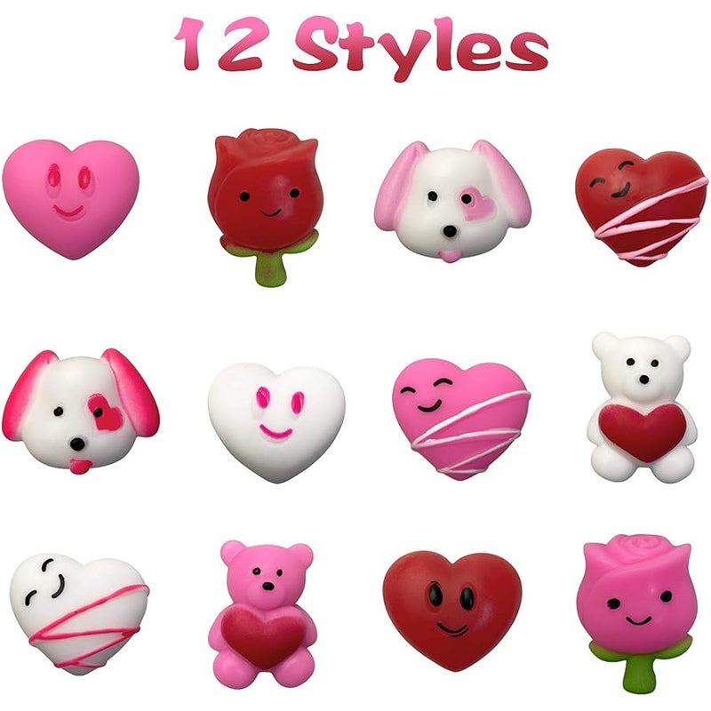 QINGQIU 24 PCS Valentines Day Mochi Squishy Toys Squishies for Kids School Class Classroom Valentines Day Cards Gifts Prizes Party Favors - Image 2