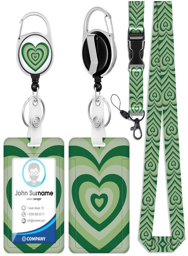 Toykee ID Badge Holder with Lanyard and Retractable Badge Reel Clip, Love Heart Coffee Latte Card Name Tag Lanyard Vertical ID Protector Bage Clips for Nurse Nursing Doctor Teacher Student(Green) - Image 1