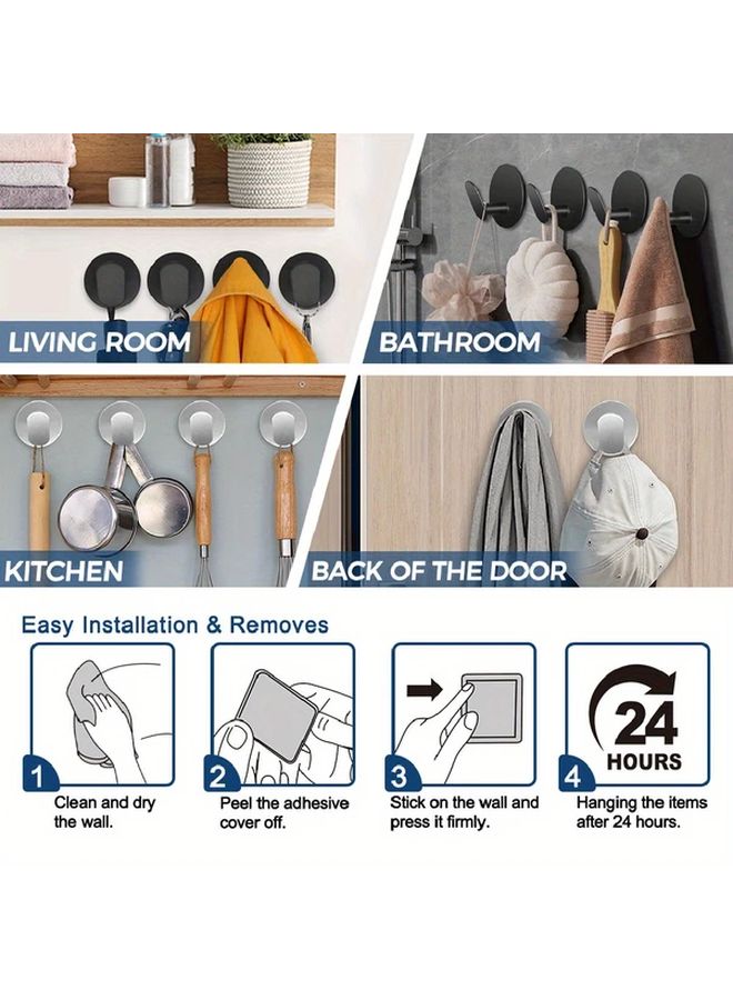 Black 6Pcs Heavy Duty Adhesive Towel Hooks No Drill Wall Mount For Bathroom Kitchen - Image 5