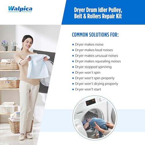 Walpica W10837240 4392067 Dryer Repair Kit Belt Idler Pulley 3387610 279640 661570V 80047 Drum Roller Bearing for Whirlpool Cabrio Duet Maytag Bravos XL Kenmore Elite Model 110 Series Dryer Replacement Parts - Image 3