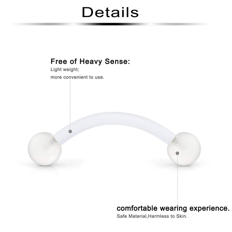 Ftovosyo 18 Pairs 14G Glitter Bioflex Flexible Acrylic Curved Barbell Snake Eyes Tongue Nipple Ring Body Piercing Jewelry Retainer 16mm Mix Color Glow in The Dark Glitter Flexible Clear - Image 2