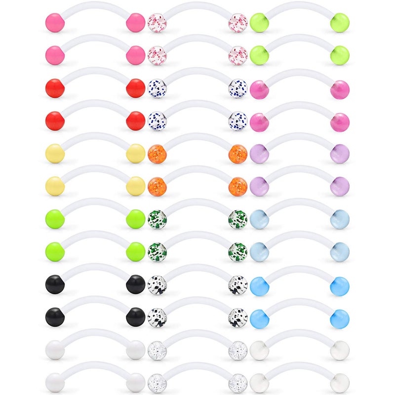 Ftovosyo 18 Pairs 14G Glitter Bioflex Flexible Acrylic Curved Barbell Snake Eyes Tongue Nipple Ring Body Piercing Jewelry Retainer 16mm Mix Color Glow in The Dark Glitter Flexible Clear - Image 1