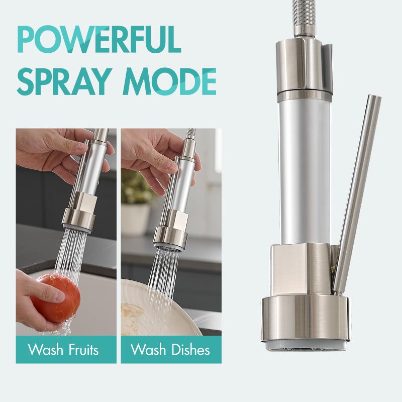 AIMADI Commerical Kitchen Faucet with Sprayer,Single Handle Pull Down Sprayer Kitchen Sink Faucet with LED Light Two Spout,Brushed Nickel - Image 5