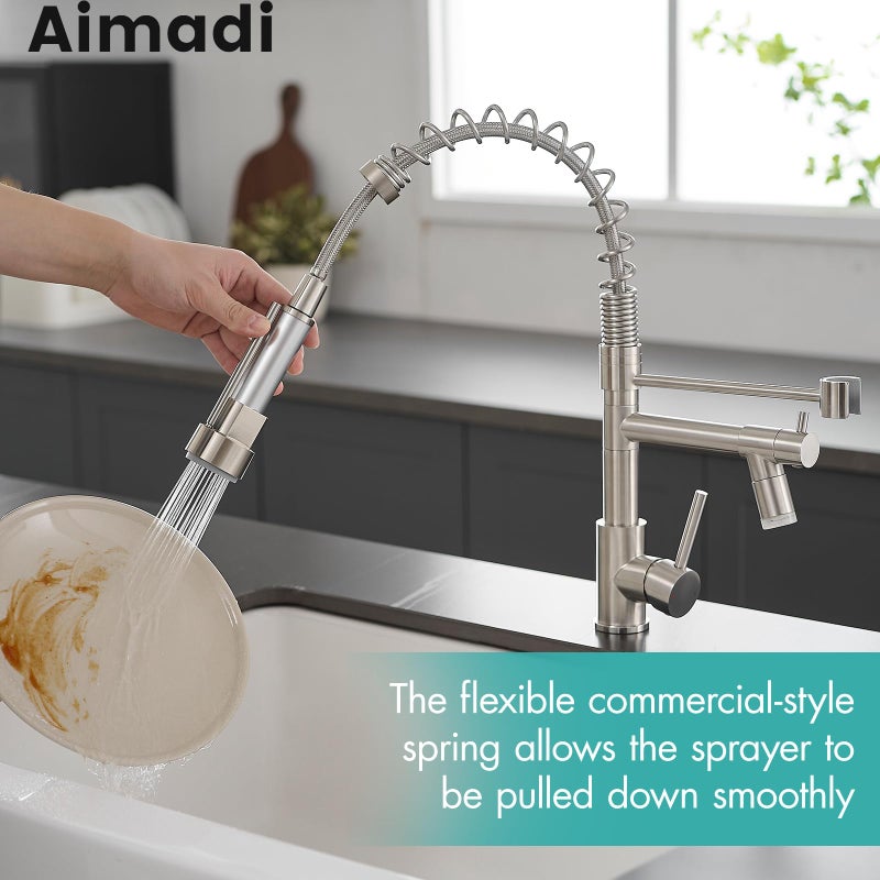 AIMADI Commerical Kitchen Faucet with Sprayer,Single Handle Pull Down Sprayer Kitchen Sink Faucet with LED Light Two Spout,Brushed Nickel - Image 2