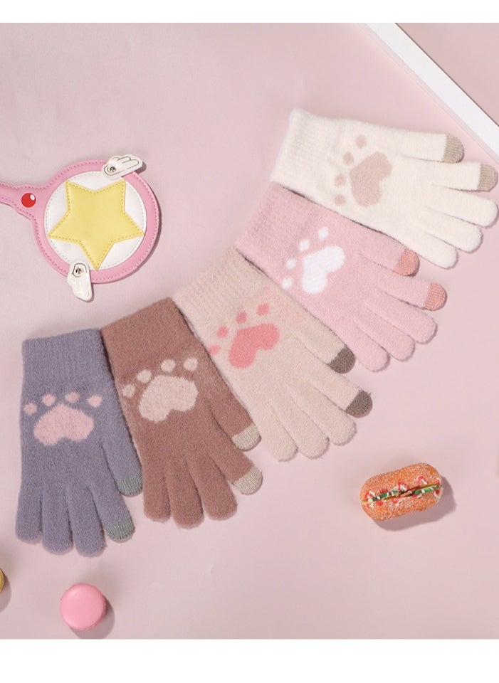 Generic Women girly heart mobile screen touch fingers winter wool gloves  - Image 2