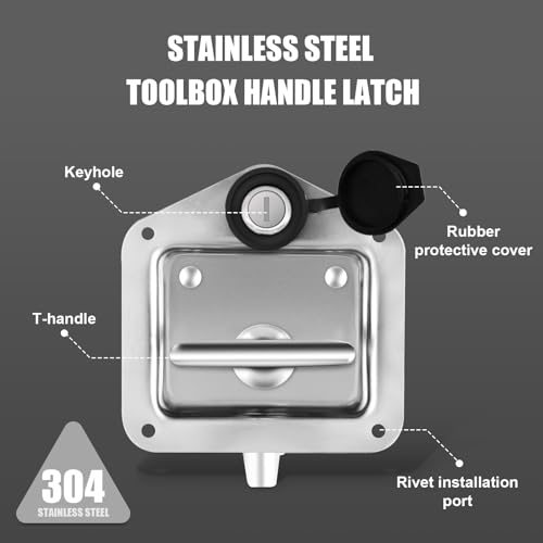 Tutor Auto 2-Pack T-Handle Latches, Truck Bed Tool Box Latch with Highly Polished Stainless Steel Locks, Gaskets, and 4 Keys - for RV, Camper, Truck, Trailer, Toolbox - Image 2