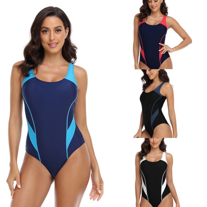 Color Matching One-Piece Swimsuit Slim High Elastic Swimwear Manufacturer - Image 2