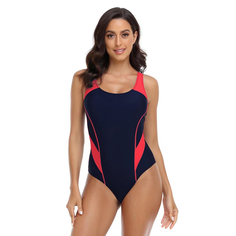 Color Matching One-Piece Swimsuit Slim High Elastic Swimwear Manufacturer - Image 1