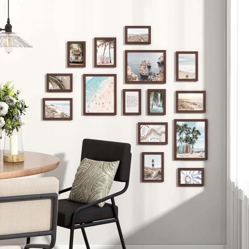 Venusmiles 15 Pack Picture Frames Collage Wall Decor, Gallery Frame Set for Wall Mounting or Tabletop Display, Multi Sizes Including 3pcs 8x10, 6pcs 5x7, 6pcs 4x6, Walnut - Image 2