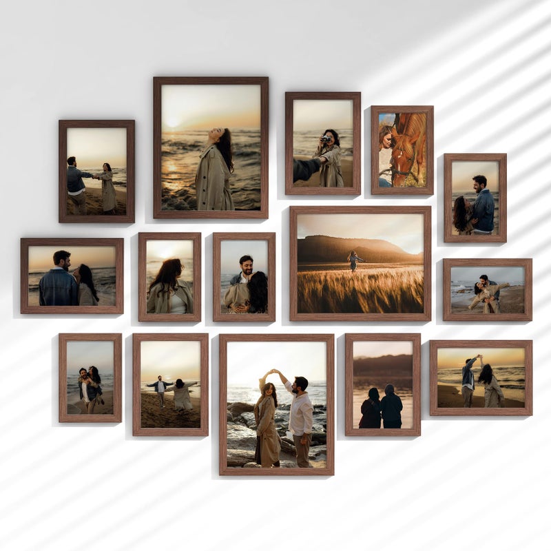 Venusmiles 15 Pack Picture Frames Collage Wall Decor, Gallery Frame Set for Wall Mounting or Tabletop Display, Multi Sizes Including 3pcs 8x10, 6pcs 5x7, 6pcs 4x6, Walnut - Image 1