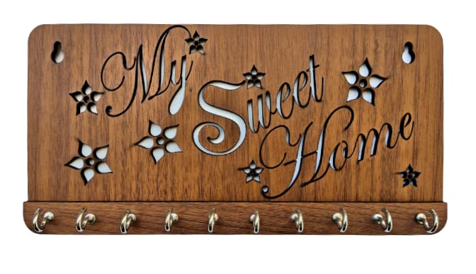 My Dream Carts Flowers Design My Sweet Home Key Holder Handicraft Keys Rack Wooden Key Hanger Modern Key Organizer for Wall Decor Handcrafted Key Stand Wall Mount Key Chain Hanger for House Decoration - Image 1