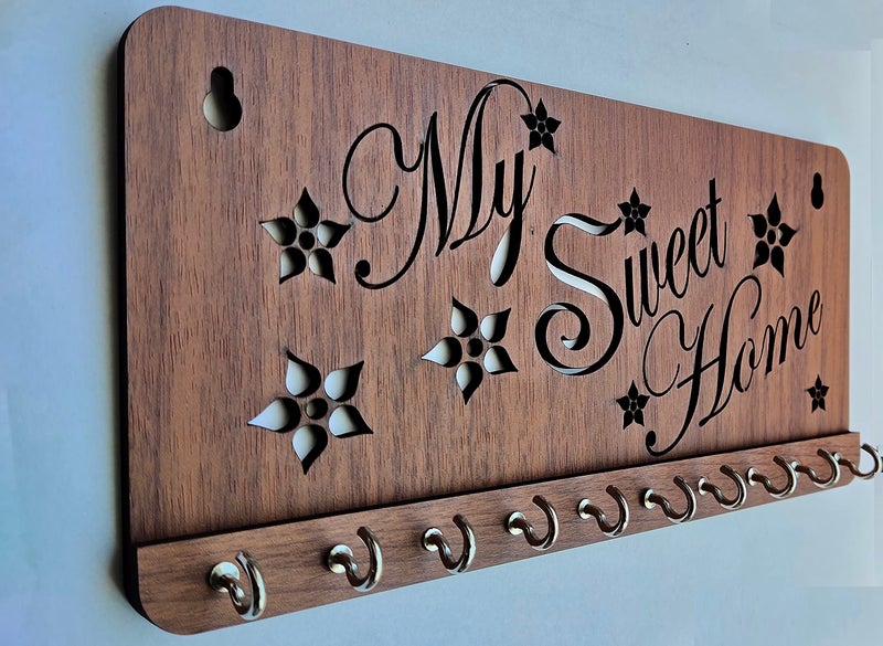My Dream Carts Flowers Design My Sweet Home Key Holder Handicraft Keys Rack Wooden Key Hanger Modern Key Organizer for Wall Decor Handcrafted Key Stand Wall Mount Key Chain Hanger for House Decoration - Image 2