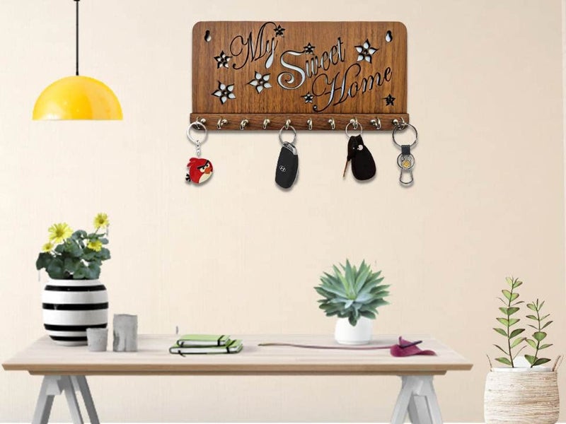 My Dream Carts Flowers Design My Sweet Home Key Holder Handicraft Keys Rack Wooden Key Hanger Modern Key Organizer for Wall Decor Handcrafted Key Stand Wall Mount Key Chain Hanger for House Decoration - Image 5