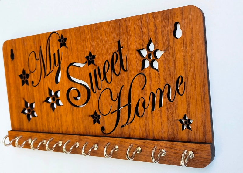 My Dream Carts Flowers Design My Sweet Home Key Holder Handicraft Keys Rack Wooden Key Hanger Modern Key Organizer for Wall Decor Handcrafted Key Stand Wall Mount Key Chain Hanger for House Decoration - Image 3