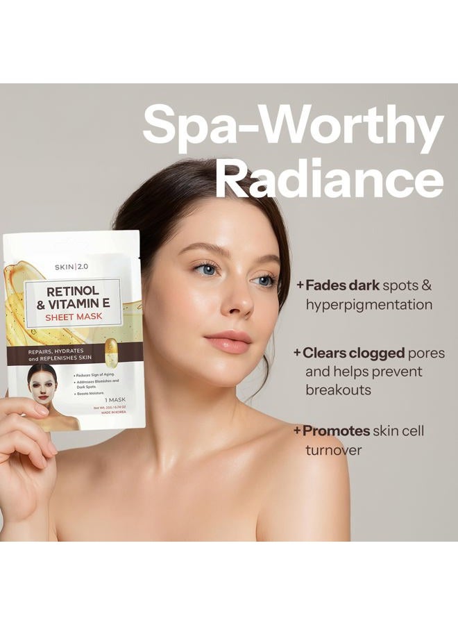 Skin 2.0 Retinol and Vitamin E Sheet Face Mask - Diminishes Blemishes, Acne Scars & Hyperpigmentation, Hydrating, Anti-aging Sheet Mask - Cruelty Free Korean Skin Care For All Skin Types - 5 Masks - Image 5