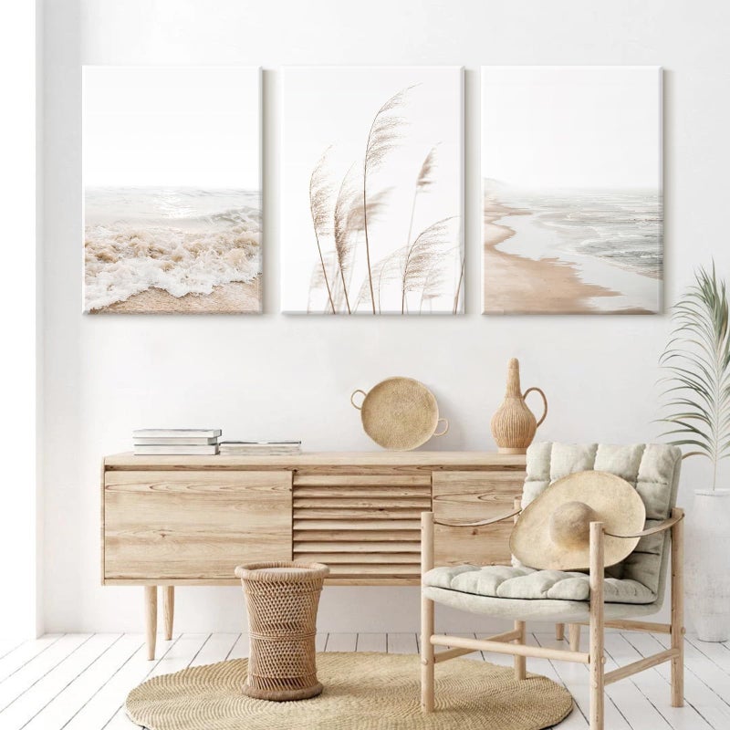 Joocrise Beach Wall Art Boho Prints Coastal Canvas Wall Art Beach Pictures Pampas Grass Ocean Poster Plant Landscape Beach Scene Artwork for Living Room Bedroom Decor 16x24x3 Inch Wrapped Canvas - Image 5