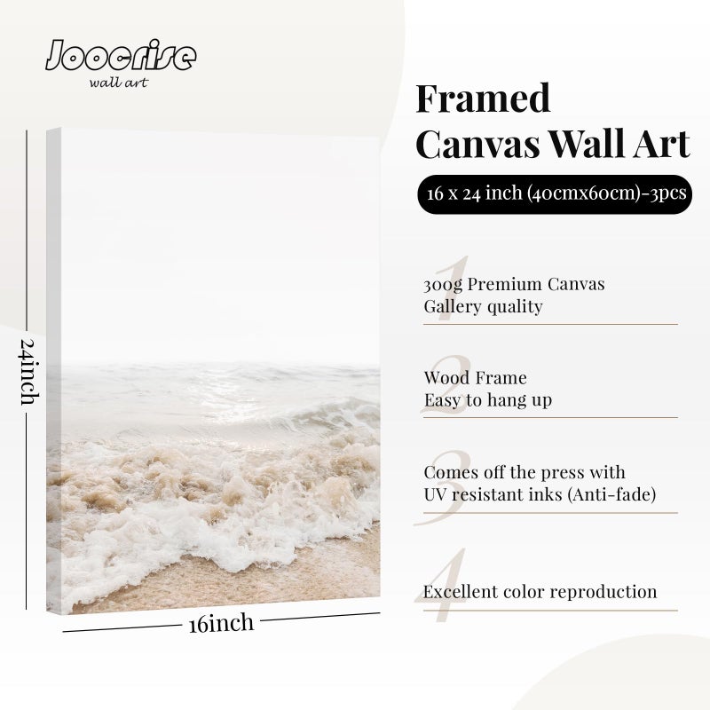 Joocrise Beach Wall Art Boho Prints Coastal Canvas Wall Art Beach Pictures Pampas Grass Ocean Poster Plant Landscape Beach Scene Artwork for Living Room Bedroom Decor 16x24x3 Inch Wrapped Canvas - Image 2