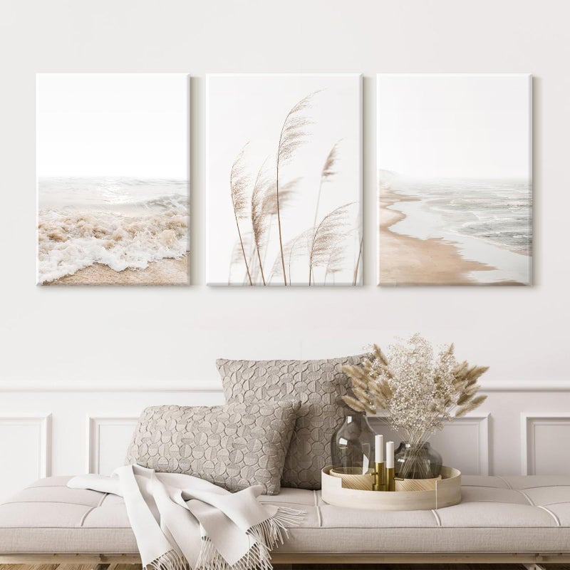 Joocrise Beach Wall Art Boho Prints Coastal Canvas Wall Art Beach Pictures Pampas Grass Ocean Poster Plant Landscape Beach Scene Artwork for Living Room Bedroom Decor 16x24x3 Inch Wrapped Canvas - Image 4