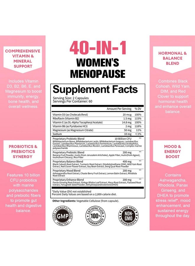 Totaria 40-in-1 Menopause Supplements for Women, Multibenefit & Complete Black Cohosh for Hot Flashes, Night Sweats & Hormone Balance, w/ Probiotics, DIM, Vitex, Dong Quai, Red Clover and More, 120 Vegan Caps - Image 5