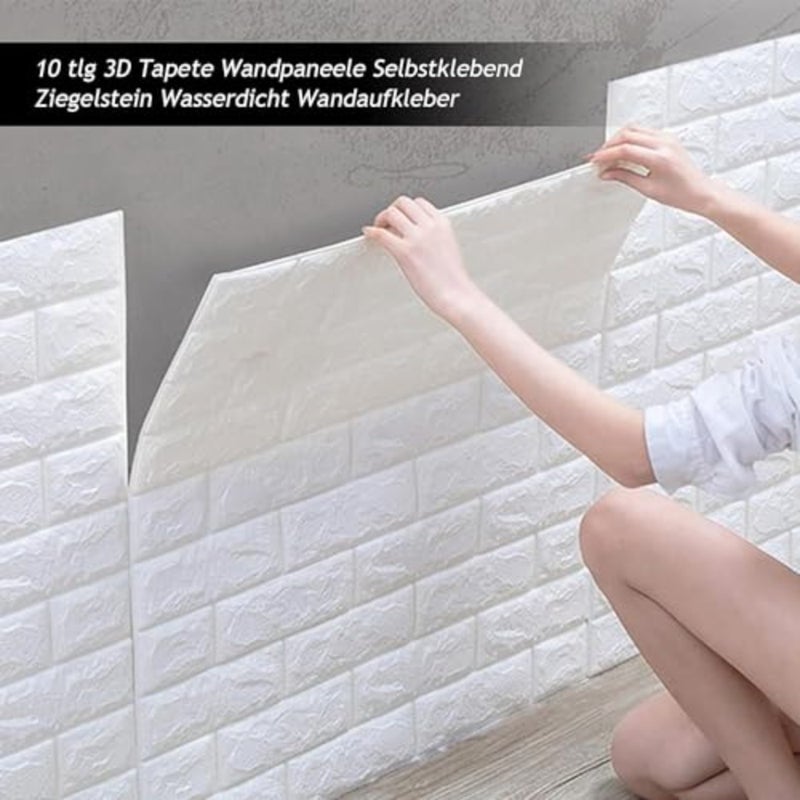ملصقات حائط لغرفة المعيشة وغرفة النوم DIY، مقاومة للماء بنمط الطوب الأبيض ثلاثي الأبعاد ذاتية اللصق من PVC، 77 × 70 سم، 10 قطع - Image 2