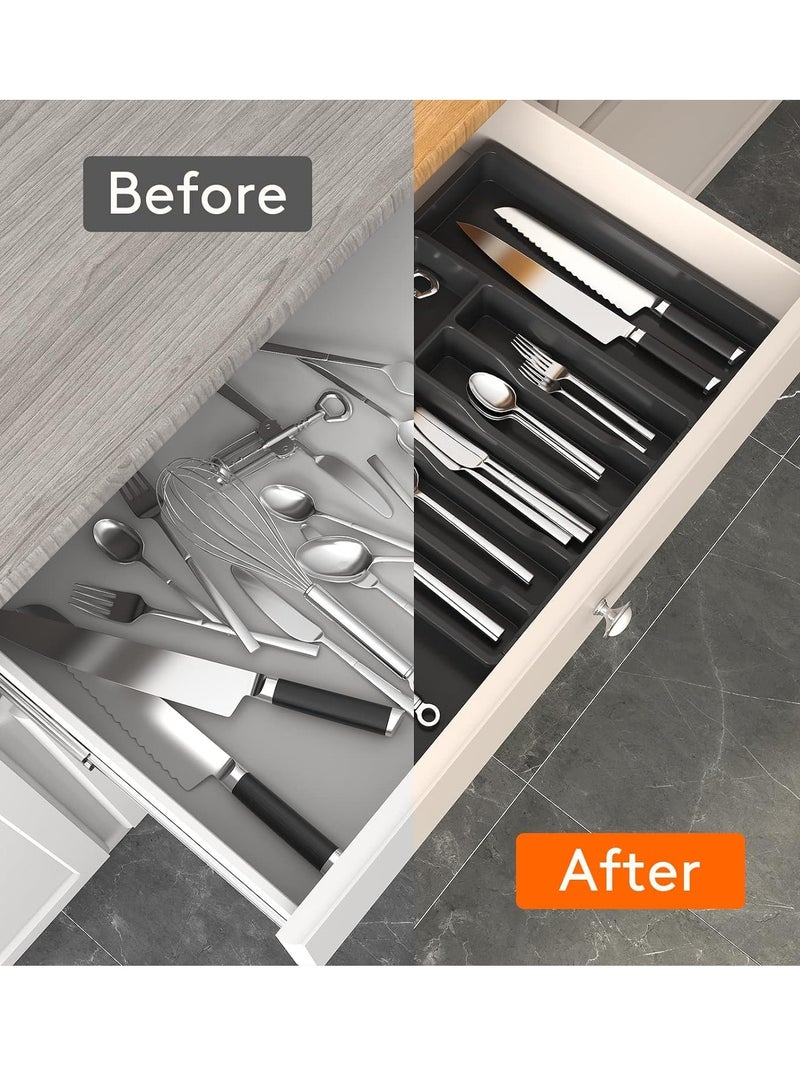 Silverware Drawer Organizer, Expandable Utensil Tray for Kitchen, Adjustable Flatware and Cutlery Holder, Compact Plastic Storage for Spoons Forks Knives, Large, Safe Grade Finis - Image 5