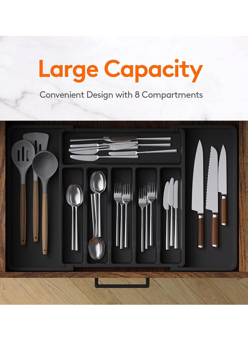 Silverware Drawer Organizer, Expandable Utensil Tray for Kitchen, Adjustable Flatware and Cutlery Holder, Compact Plastic Storage for Spoons Forks Knives, Large, Safe Grade Finis - Image 2