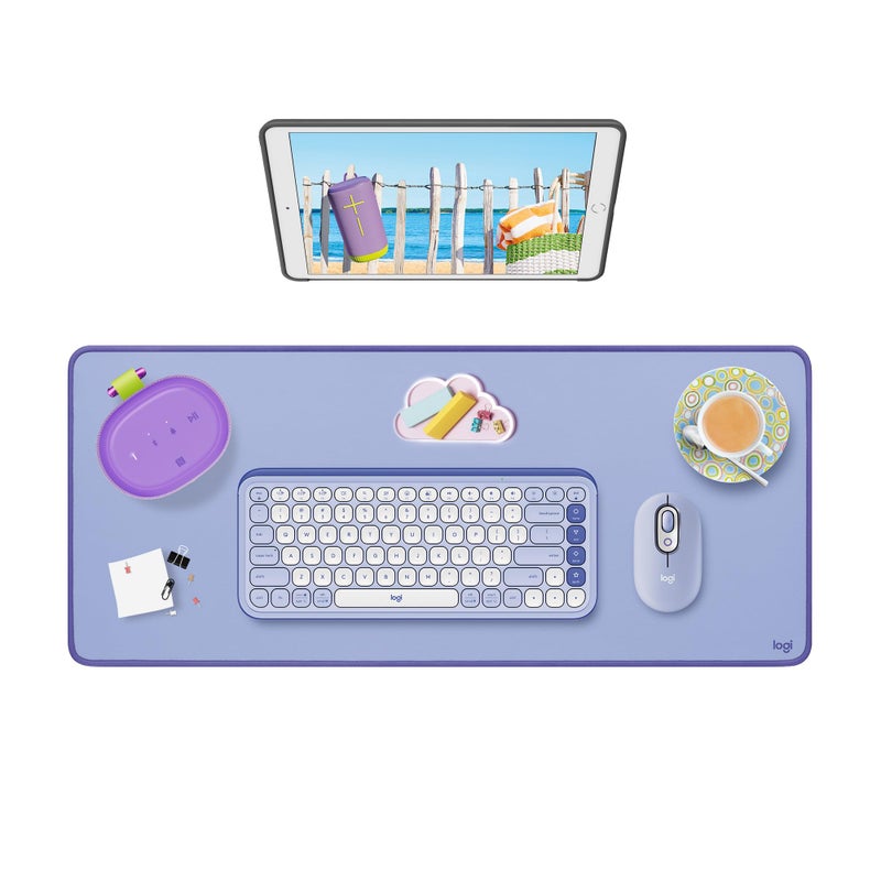 Logitech Desk Mat - Studio Series, Multifunctional Large Desk Pad, Extended Mouse Mat, Office Desk Protector with Anti-Slip Base, Spill-Resistant Durable Design, in Lilac - Image 1