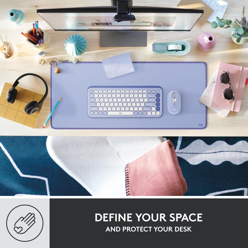 Logitech Desk Mat - Studio Series, Multifunctional Large Desk Pad, Extended Mouse Mat, Office Desk Protector with Anti-Slip Base, Spill-Resistant Durable Design, in Lilac - Image 2