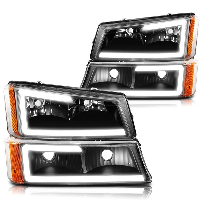PM PERFORMOTOR Black Housing LED DRL Headlight Bumper Light Set Compatible with 0307 AvalancheSilverado 15003500 HD  Classic PMHLCSIL0306LBBA