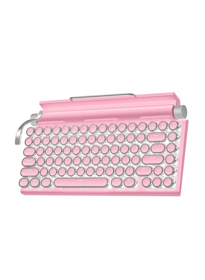 EVEREEN Retro Typewriter Keyboard Wireless Mechanical Gaming Vintage Keyboard 83 Key Blue Switches Punk Round Keycap 14 Modes Rainbow LED Backlight Type C Bluetooth 5.0 Compatible With PC Laptop Pink  - Image 1