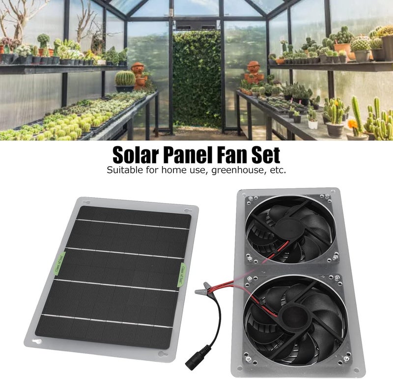 Jiawu Solar Fan, Solar Panel Fan Kit, 100W 12V Waterproof Dual Exhaust Fan Solar Powered Fan for Small Chicken Coops, Greenhouses, Sheds, Pet Houses, Solar Ventilation Fan Solar Exhaust Fan - Image 2