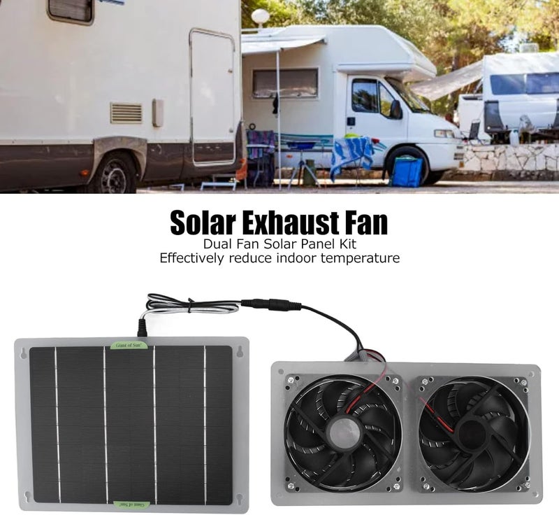 Jiawu Solar Fan, Solar Panel Fan Kit, 100W 12V Waterproof Dual Exhaust Fan Solar Powered Fan for Small Chicken Coops, Greenhouses, Sheds, Pet Houses, Solar Ventilation Fan Solar Exhaust Fan - Image 3