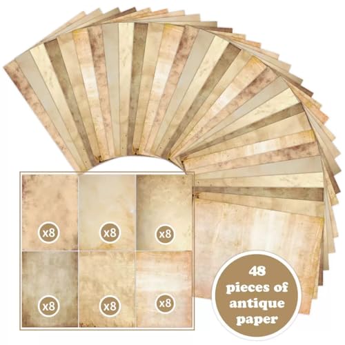 iKammo Vintage Computer Paper Parchment Writing Stationary Papers 48 Sheets,A4 Old Age Printer Papers,Vintage Antique Paper,Retro Painted Border Letterhead,Double-Sided 8.2×11inch. (FG02-B-1, A4) - Image 3
