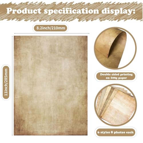 iKammo Vintage Computer Paper Parchment Writing Stationary Papers 48 Sheets,A4 Old Age Printer Papers,Vintage Antique Paper,Retro Painted Border Letterhead,Double-Sided 8.2×11inch. (FG02-B-1, A4) - Image 4