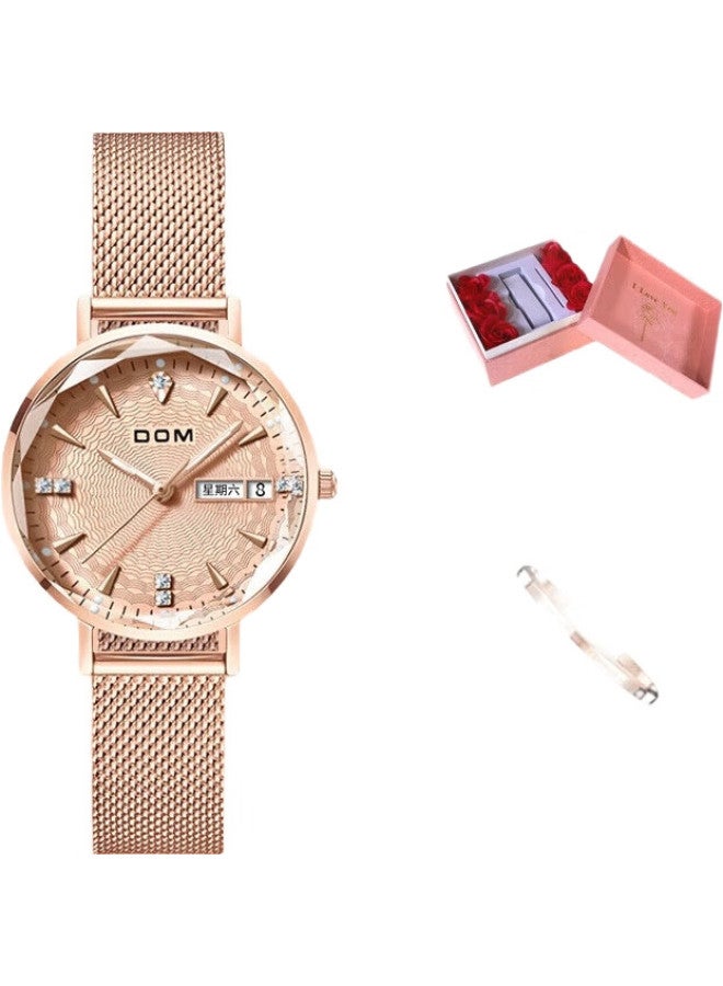 DOM [Zhang Ruonan'S Style] Ultra-Thin Watch For Women, Light Luxury Fashion Mechanical-Style Quartz Birthday Gift For Girlfriend - Image 3