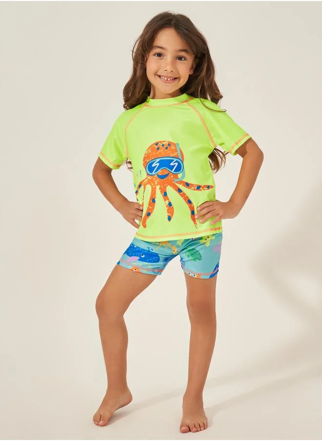 Styli Styli Kids Multicolor Octopus Graphic Swimsuit