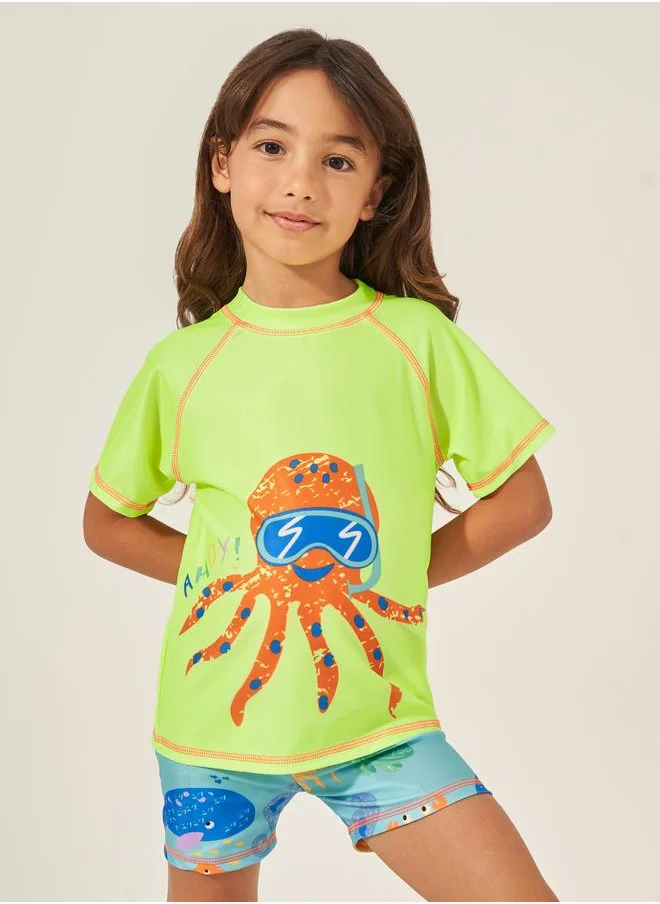 Styli Styli Kids Multicolor Octopus Graphic Swimsuit