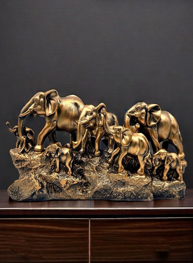 SHTWX 7 Elephants Herd with Babies Statue Elephant Family Frgurines Sculpture for Home Office Living Room Desktop Decoration Figurines Indoor Feng Shui Decor (Bronze) - Image 1