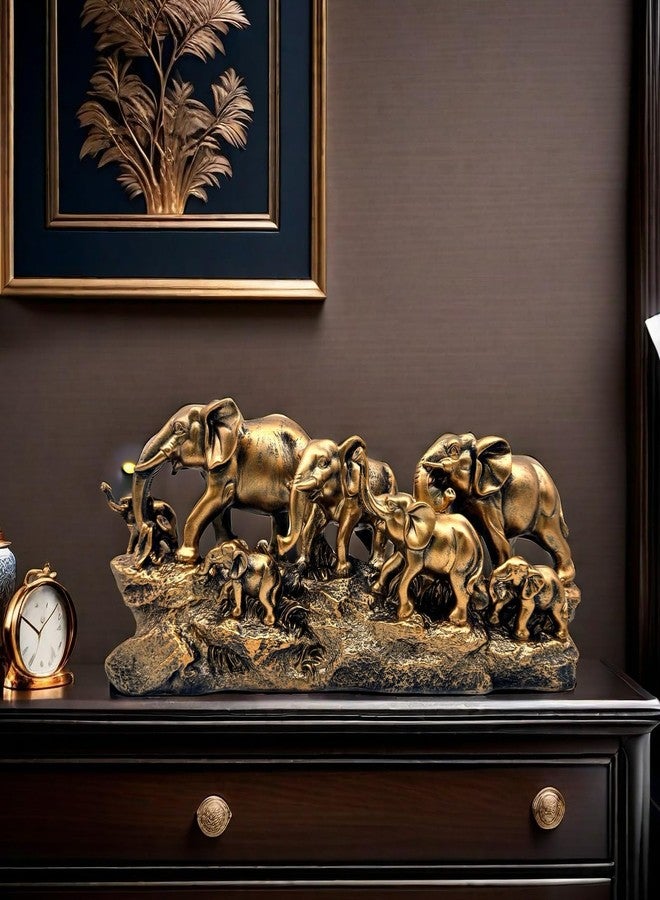 SHTWX 7 Elephants Herd with Babies Statue Elephant Family Frgurines Sculpture for Home Office Living Room Desktop Decoration Figurines Indoor Feng Shui Decor (Bronze) - Image 3