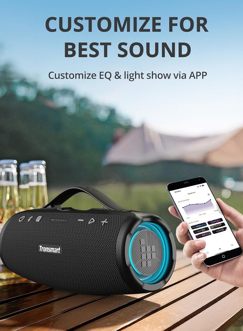 Tronsmart Mirtune S100 Portable Bluetooth Speaker, 50W Punchy Bass &Clear Treble, Retractable Handle, 20H Playtime, IPX7 Waterproof, Customize EQ, Built-in Powerbank for Outdoor, Camping, Beach(Black) - Image 5