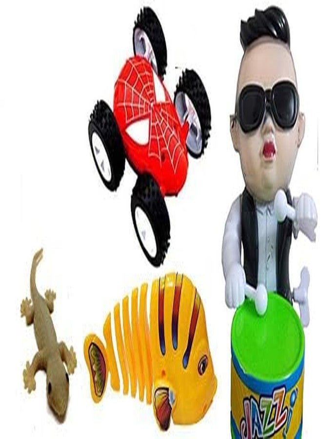 ARSDEWY Key Operated Toys for Kids - Drummer Boy, Fish, Stunt Car & Lizard | Wind-Up Mechanical Toys | Fun & Educational Playset for Boys & Girls - Image 1