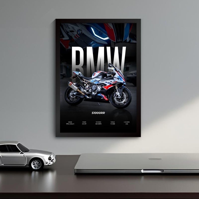 Funk You Store ملصق BMW S1000RR | ملصق مؤطر لدراجة BMW الفائقة | ملصق غير لامع لدراجة فائقة | ملصقات دراجات بحجم A3 (31 × 23 سم) | ملصقات دراجات موتوراد للحائط، المنزل، غرفة النوم، ديكور غرفة المعيشة | S1000RR - Image 5